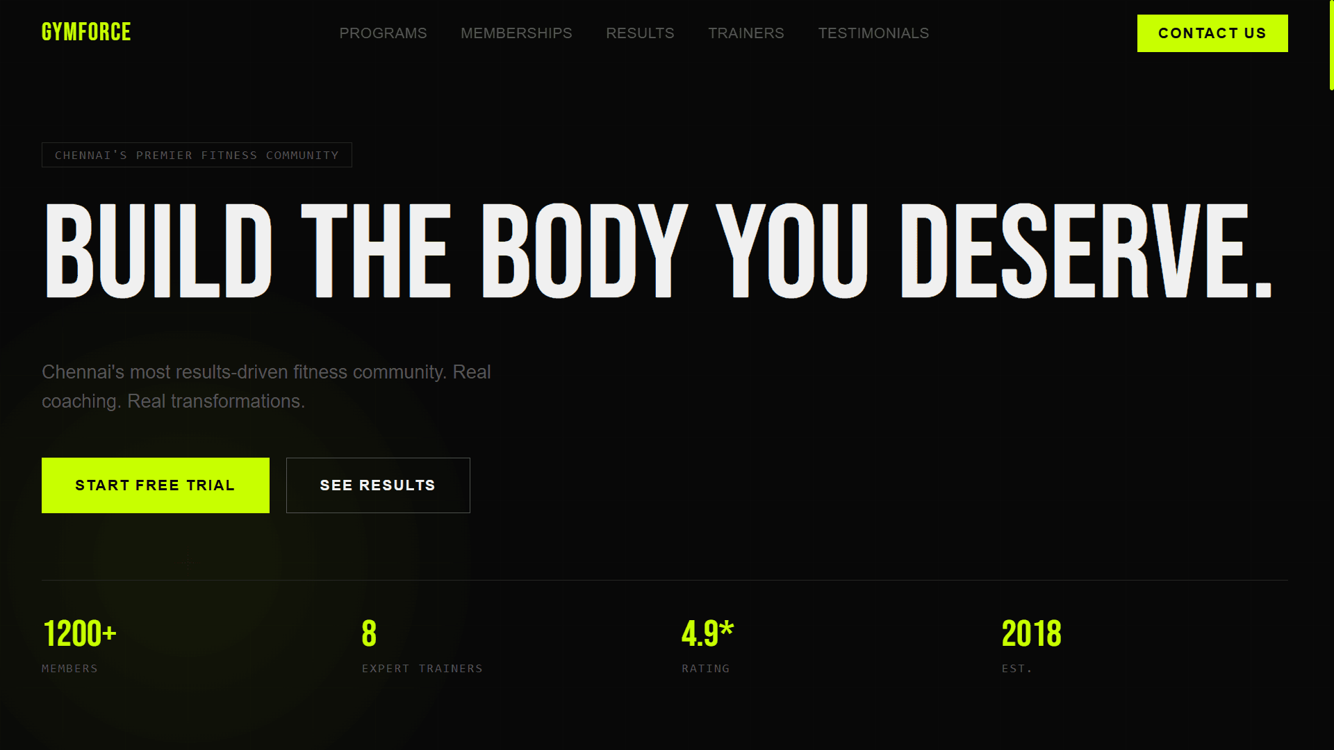 GymForce fitness brand website demo built by TaskDrift