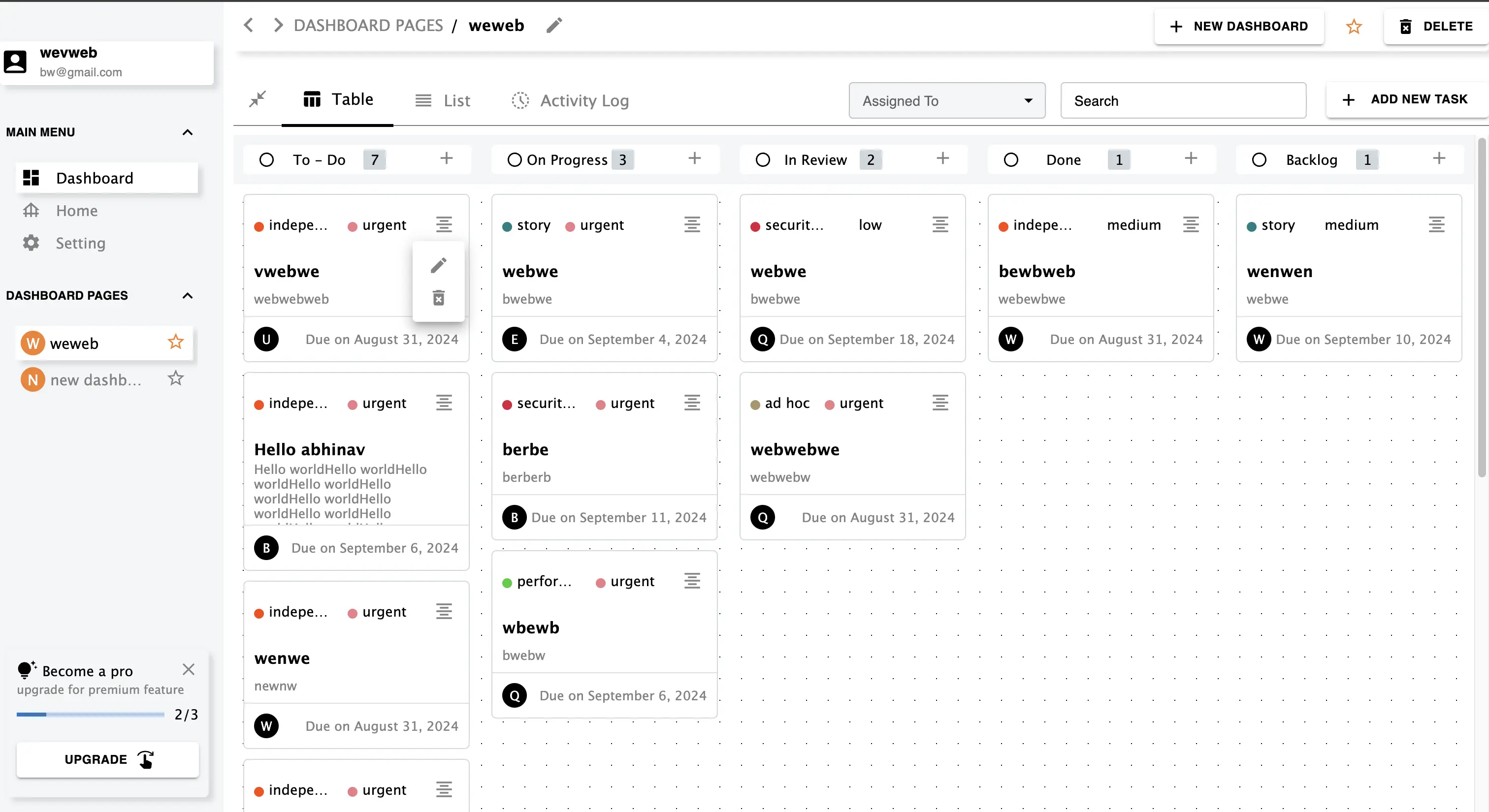 task drift app - Projects